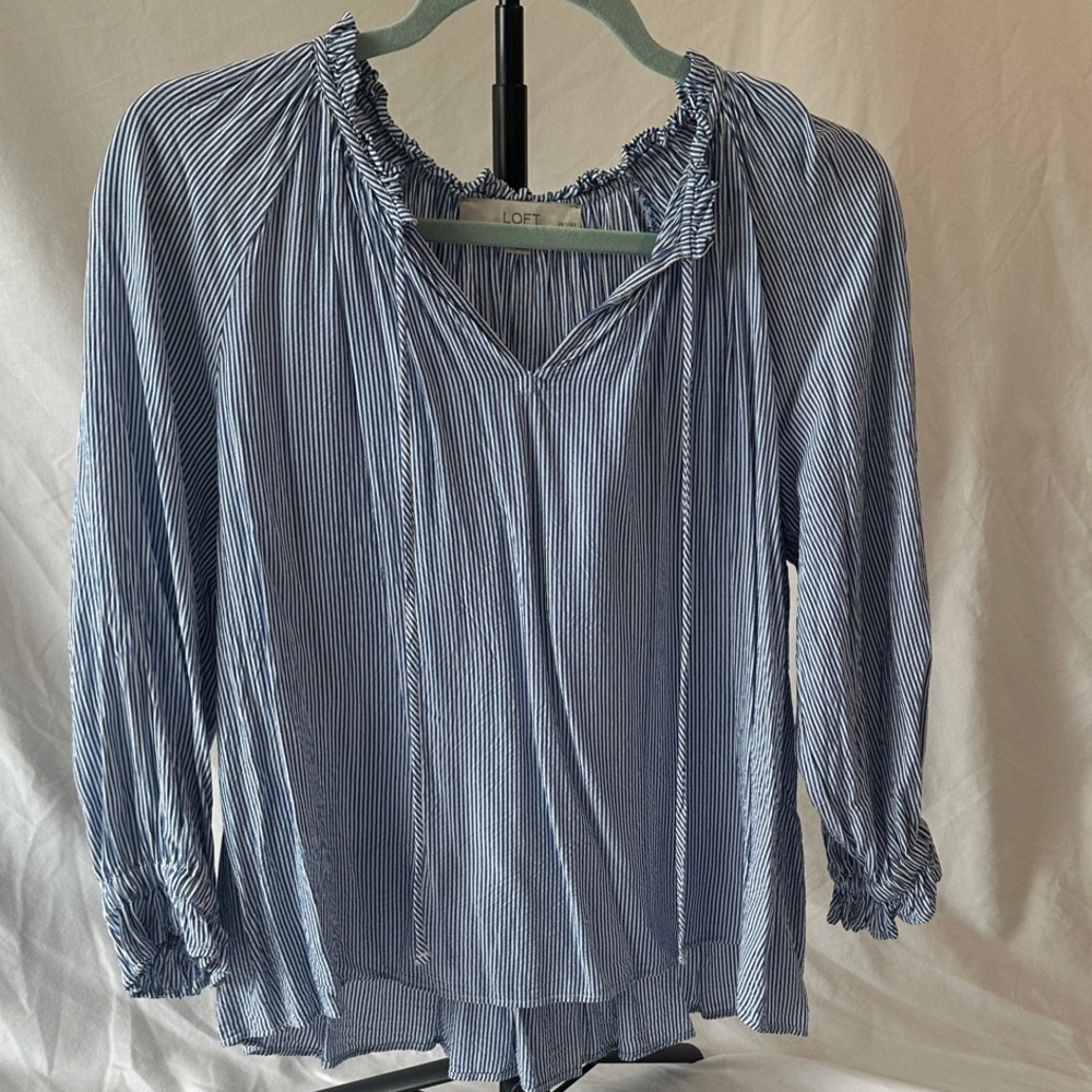 LOFT Navy Pinstripe Blouse